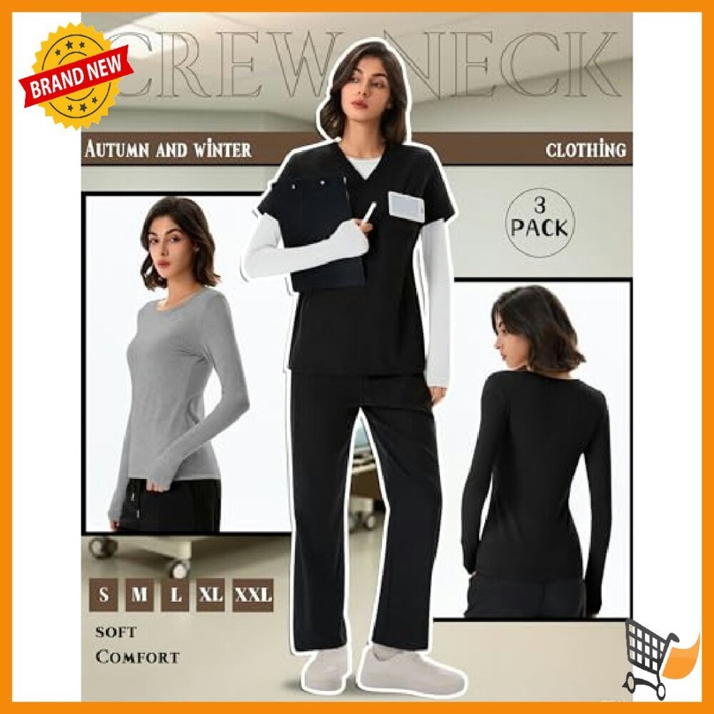 3 Pack Long Sleeve Underscrub Shirts Slim Fit Cotton Blend Nurse Tops - Picture 7 of 8